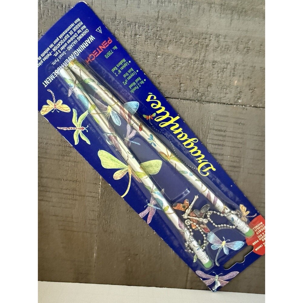Vintage Pentech Pencils DRAGONFLIES Pack Of 2 w/ Charms Attached 1999